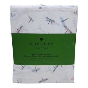 Kate Spade New York 4 Piece Queen Sheet Set Dragonfly Print 100% Cotton